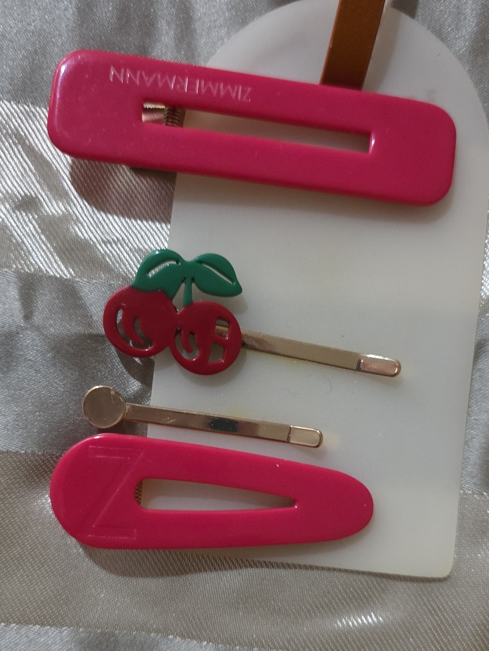 Zimmermann Red Cherry Hair Clip Trio with Green Leaf Accents